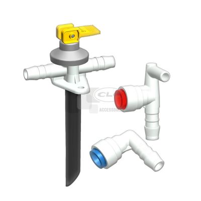 Soupape de vidange et raccords coudés pour tuyaux d'au diam. 10mm